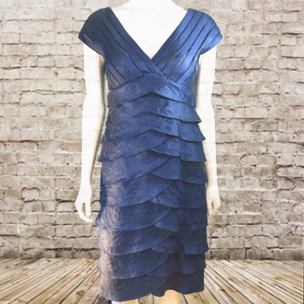 ADRIANNA PAPELL Iridescent Navy Cocktail Dress